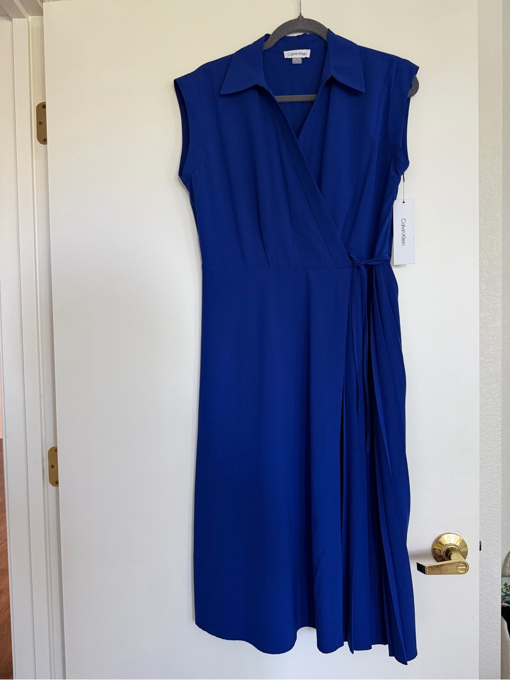 Calvin Klein Sleeveless Cobalt Blue Wrap Midi Dress